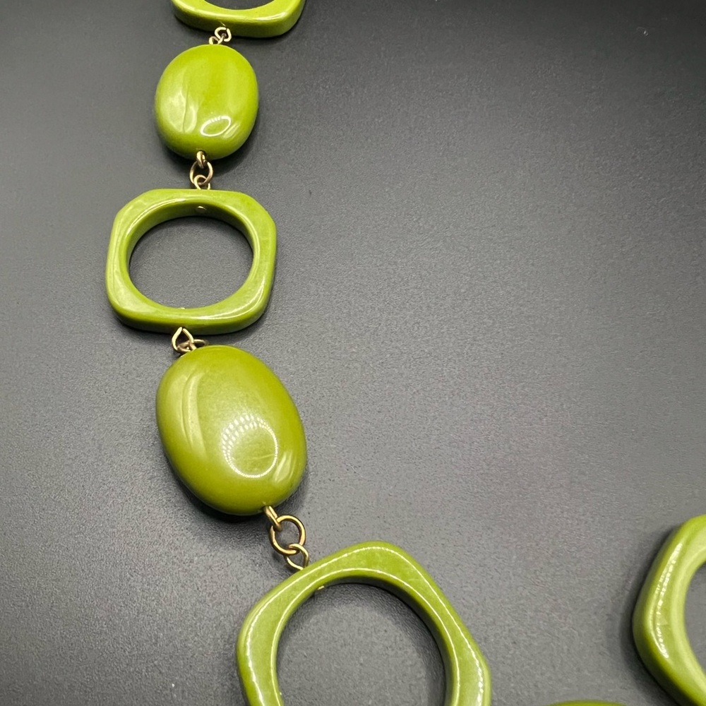 Neon Green Plastic Geometric Statement Necklace - Picture 2 of 3